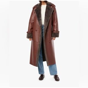 Bonded Faux Fur Overcoat | Maroon x Dark Grey